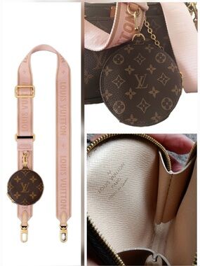 Louis Vuitton Pink Webbing Strap with Monogram Round Coin Pouch